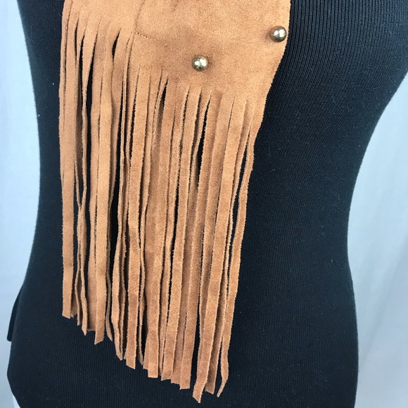 Steve Madden Brown Beaded Fringe Skinny Scarf NWT - Picture 4 of 6